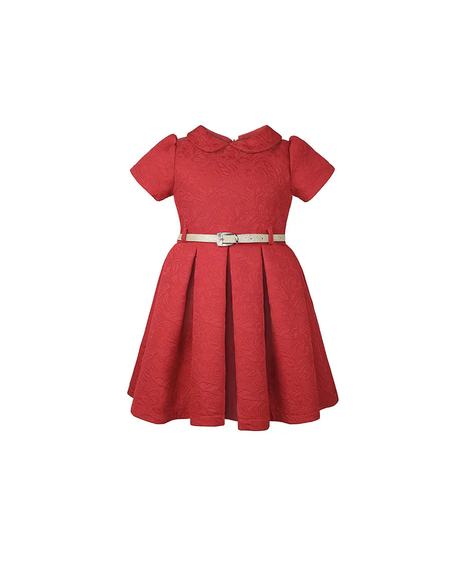Girls Patterned Shimmer Belt Dress