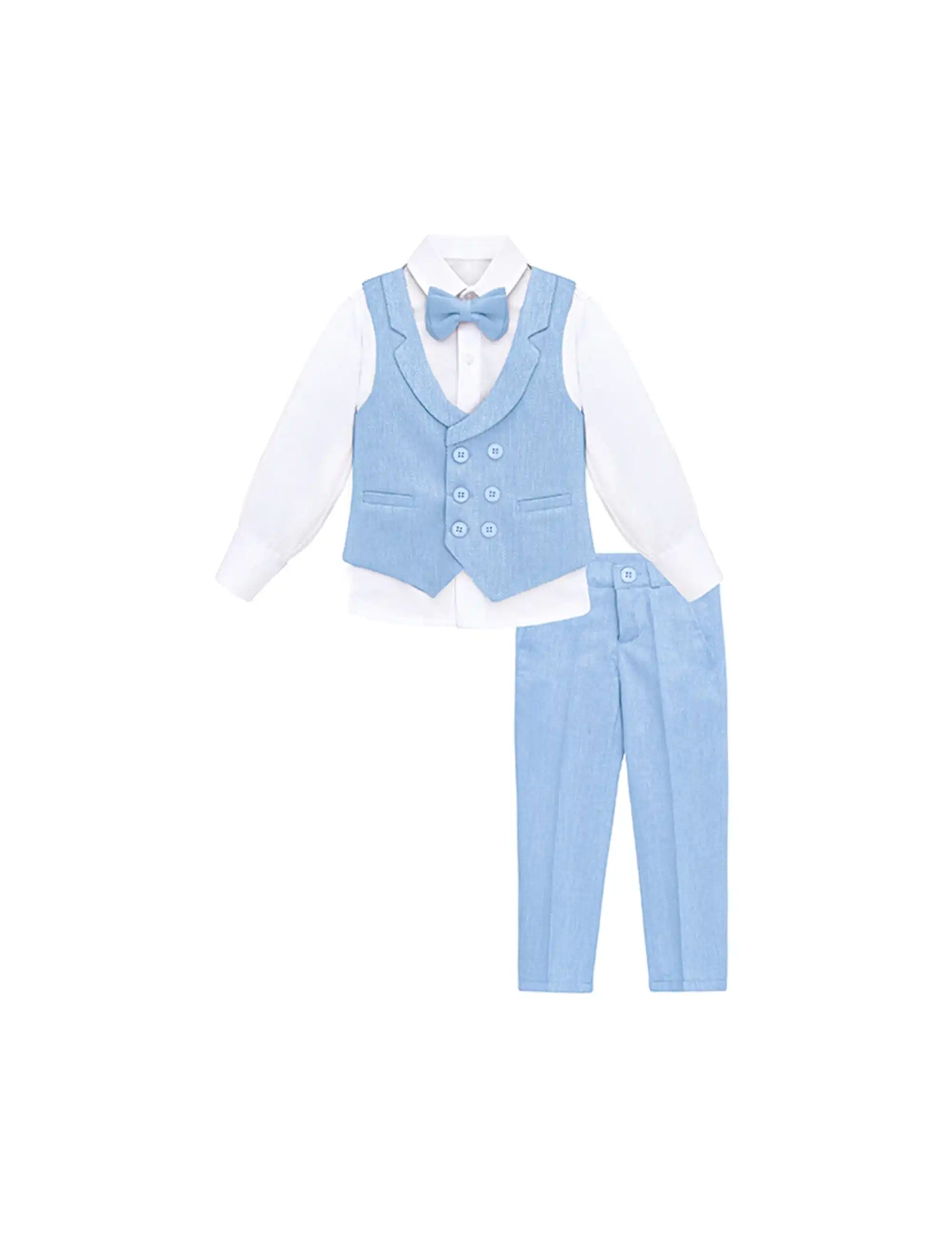 Boys Suit Set Slim Fit Vest, White Dress Shirt, Dress Pants and Bowtie 4 Piece Formal Suit Set