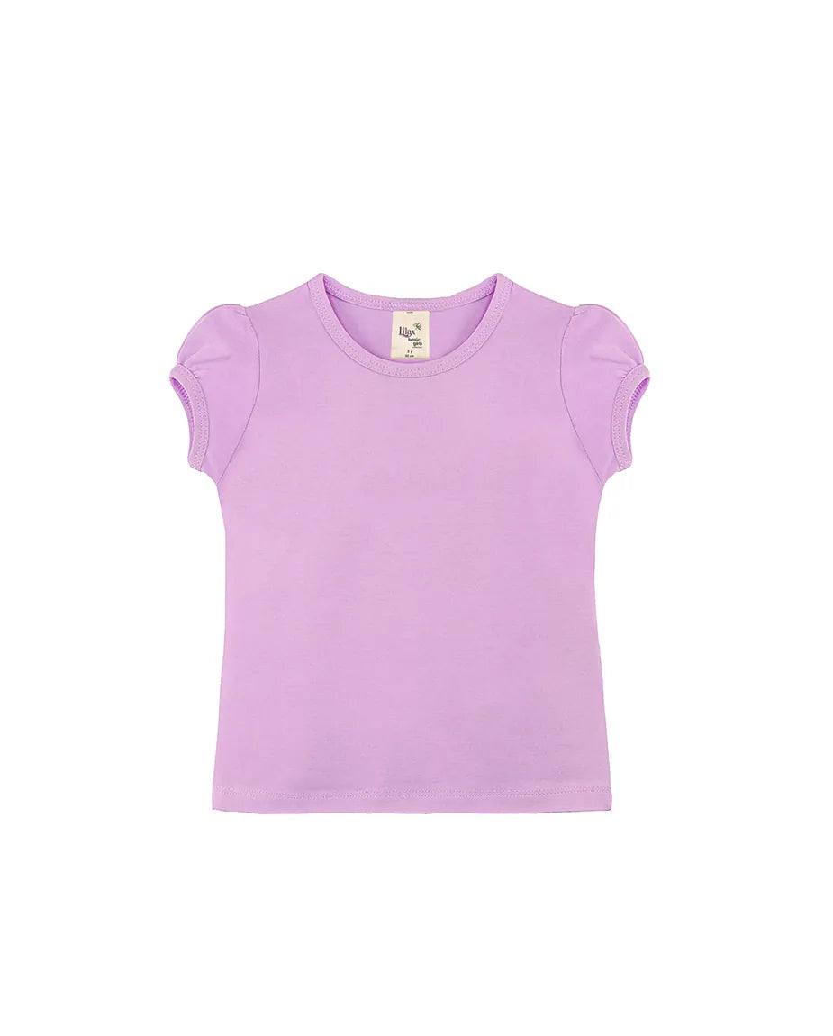 Big Girls Cotton Puff Sleeve Basic Crewneck T-Shirt