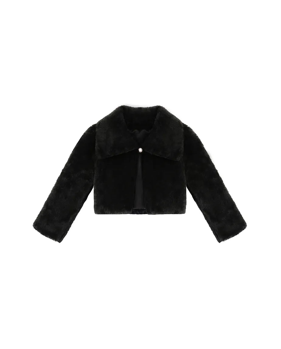 Girls Faux Fur Bolero Oversized Collar Jacket