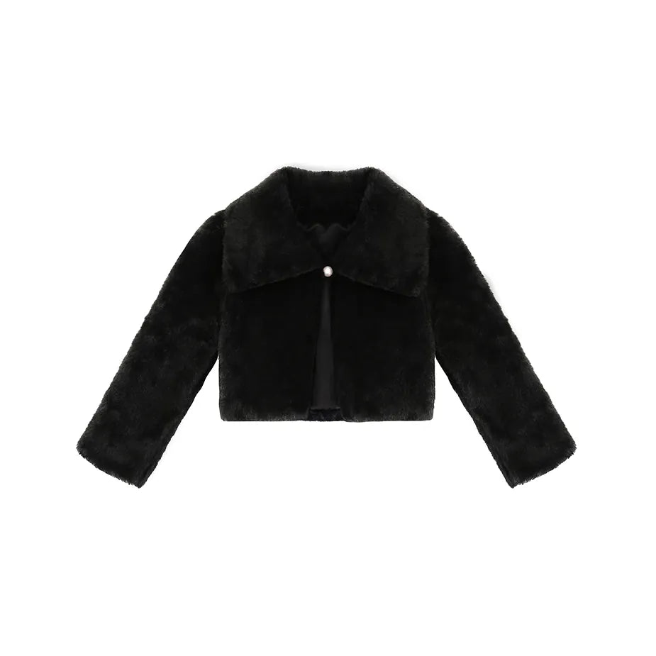 Girls Faux Fur Bolero Oversized Collar Jacket