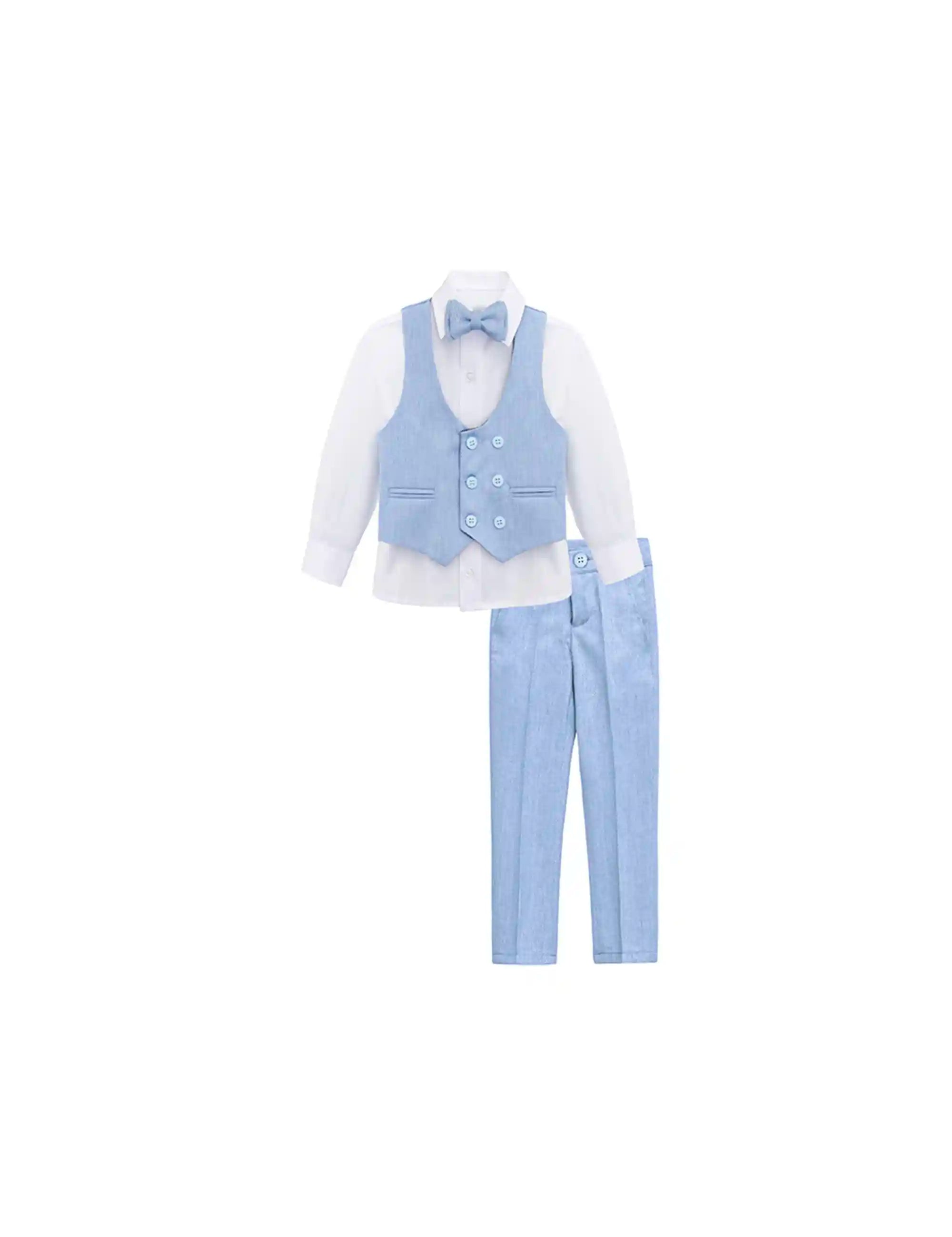 Toddler & Youth Boys 4 Piece Formal Suit Set V-Neck Vest White Dress Shirt Dress Pants and Bowtie 6-12 Years