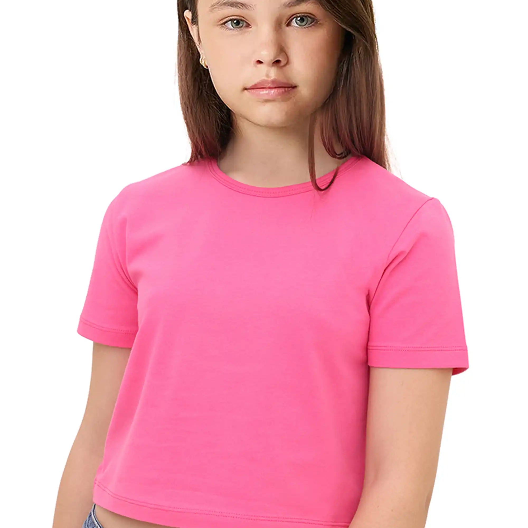 Girls Short Sleeve Crewneck Crop Top Tee