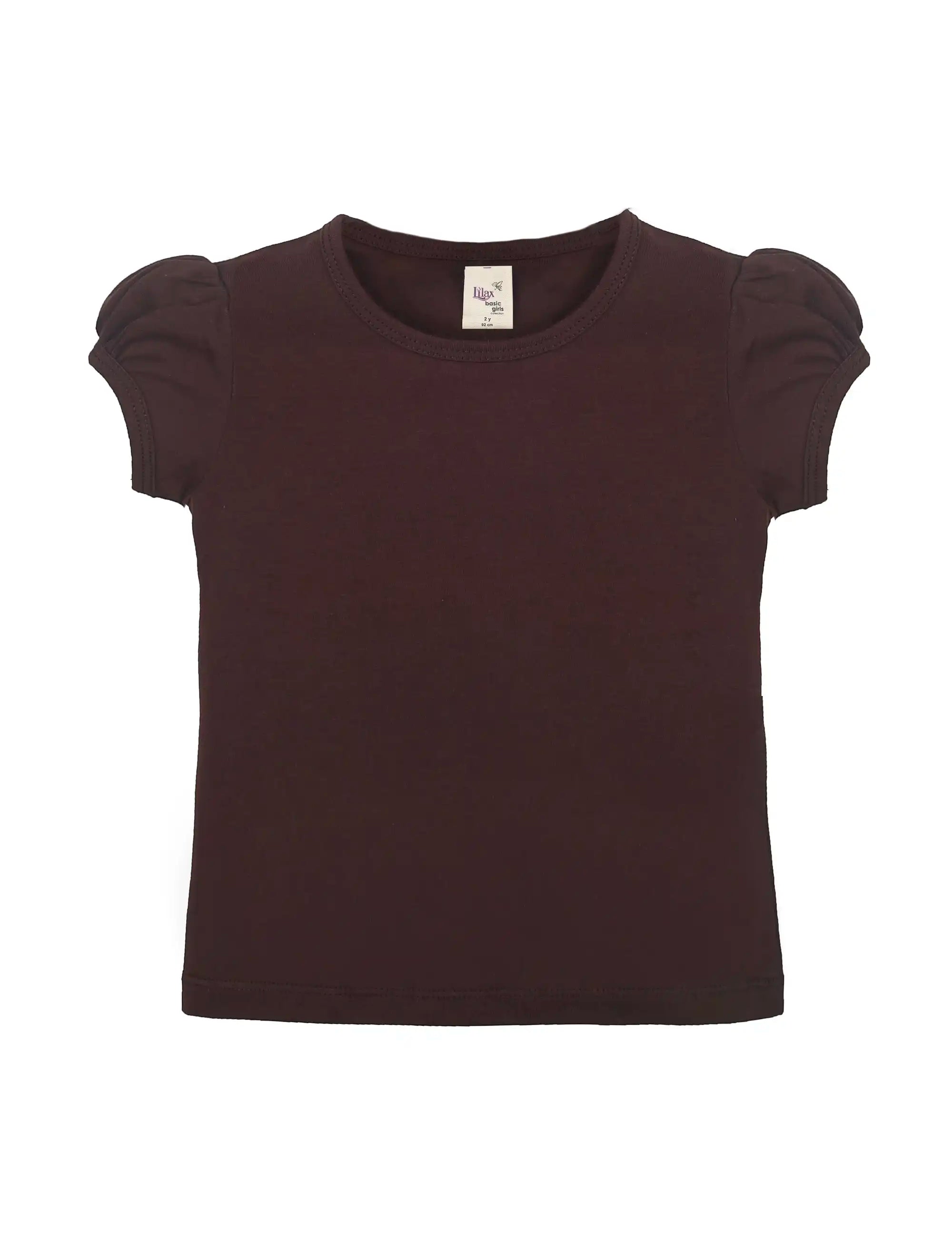 Girls' Basic Short Puff Sleeve Round Neck Cotton T-Shirt