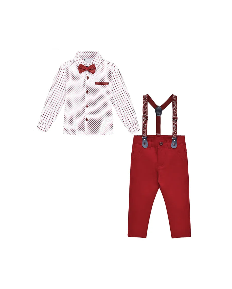 Boys Cotton Patterned Suspender Pant Set