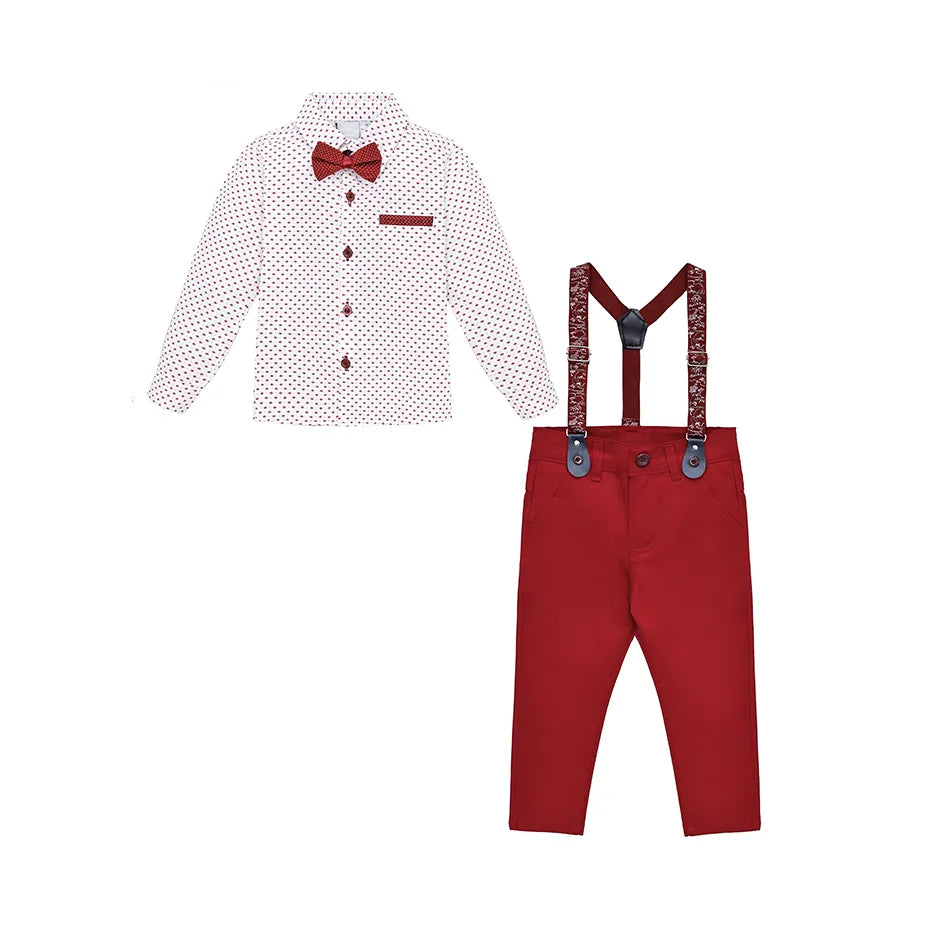 Boys Cotton Patterned Suspender Pant Set
