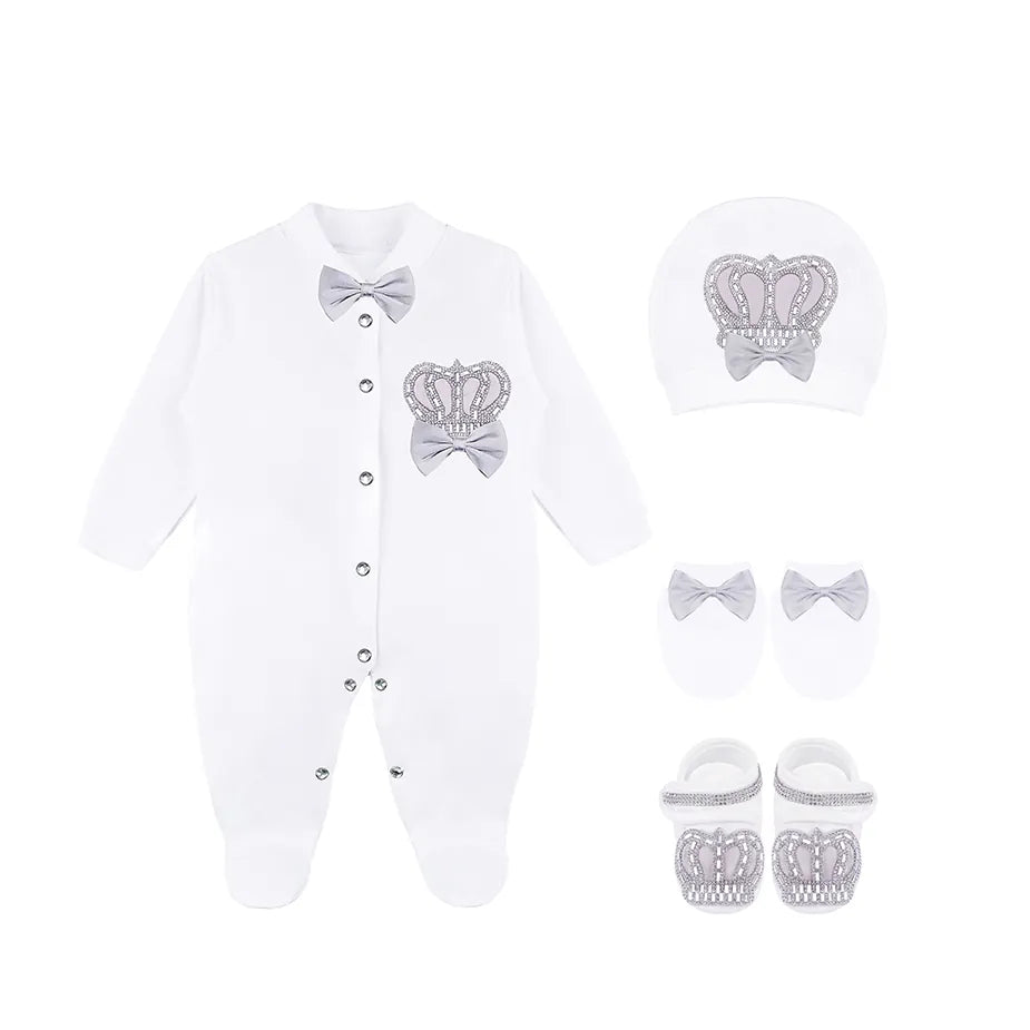 Newborn Baby 4-Piece Cotton Jeweled Layette Set