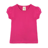 Girls' Basic Short Puff Sleeve Round Neck Cotton T-Shirt