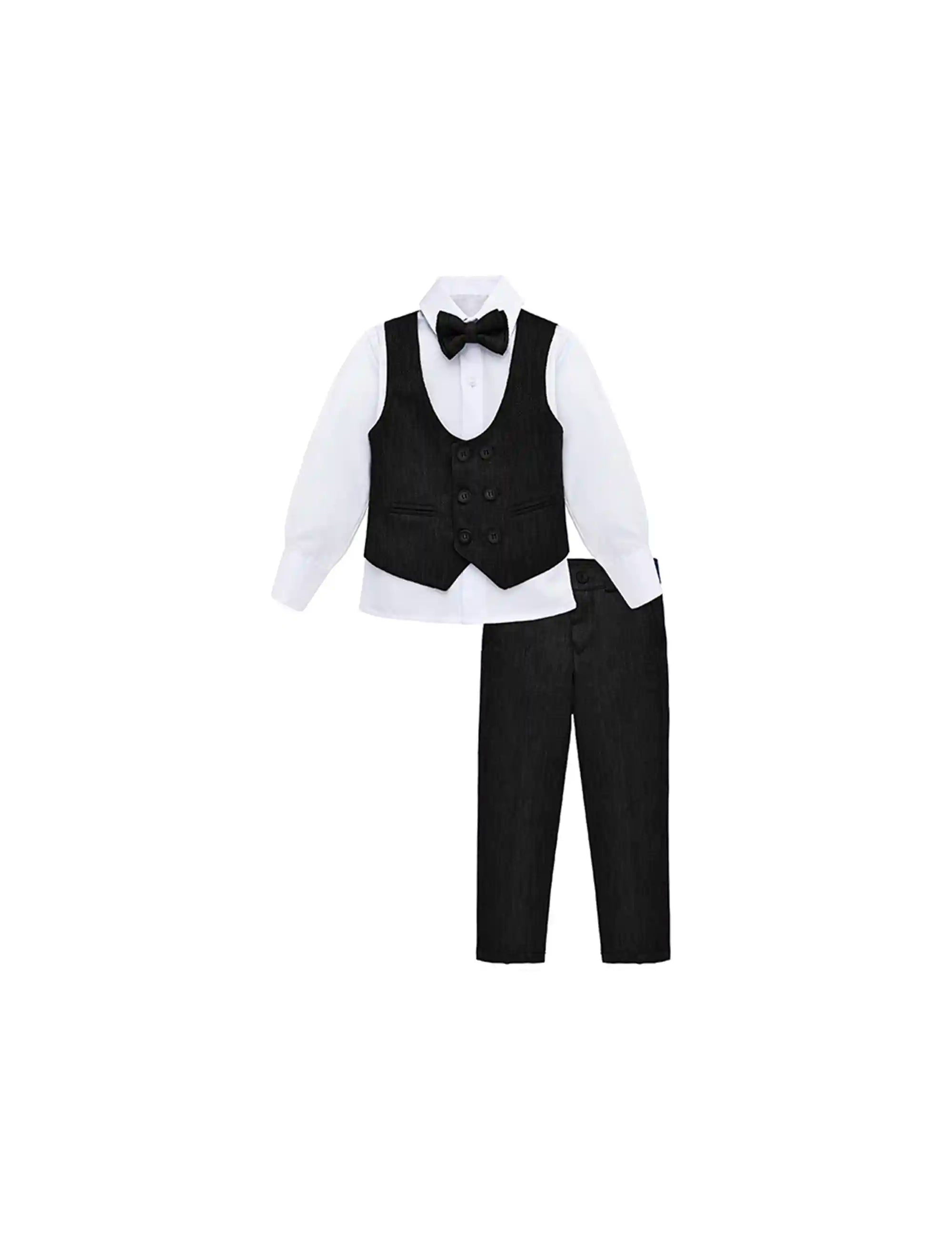 Toddler & Youth Boys 4 Piece Formal Suit Set V-Neck Vest White Dress Shirt Dress Pants and Bowtie 1-5 Years