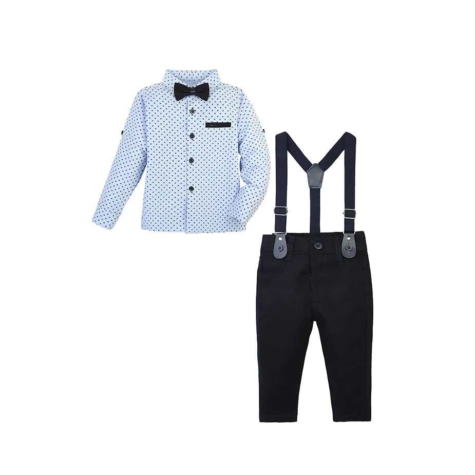 Boys Patterned Shirt & Suspender Pants Set