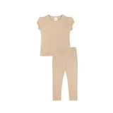 Little Girls Cotton Basic Puff Sleeve T-Shirt & Leggings Set