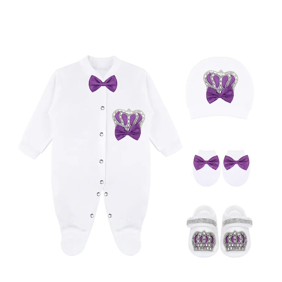 Newborn Baby 4-Piece Cotton Jeweled Layette Gift Set