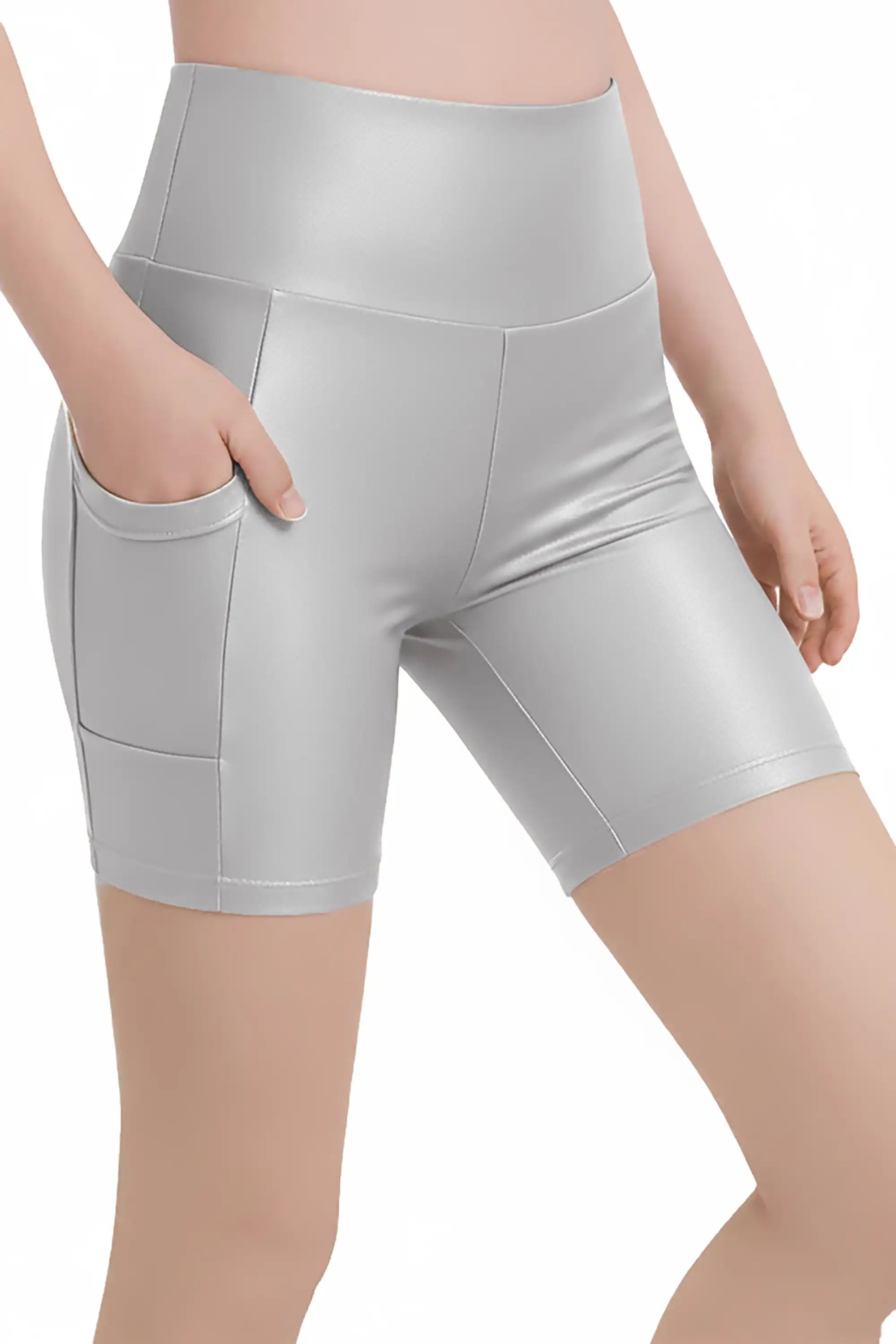 Lilax Girls Athletic Shorts with Pocket High Waisted Biker Shorts for Dance Yoga Gymnastics