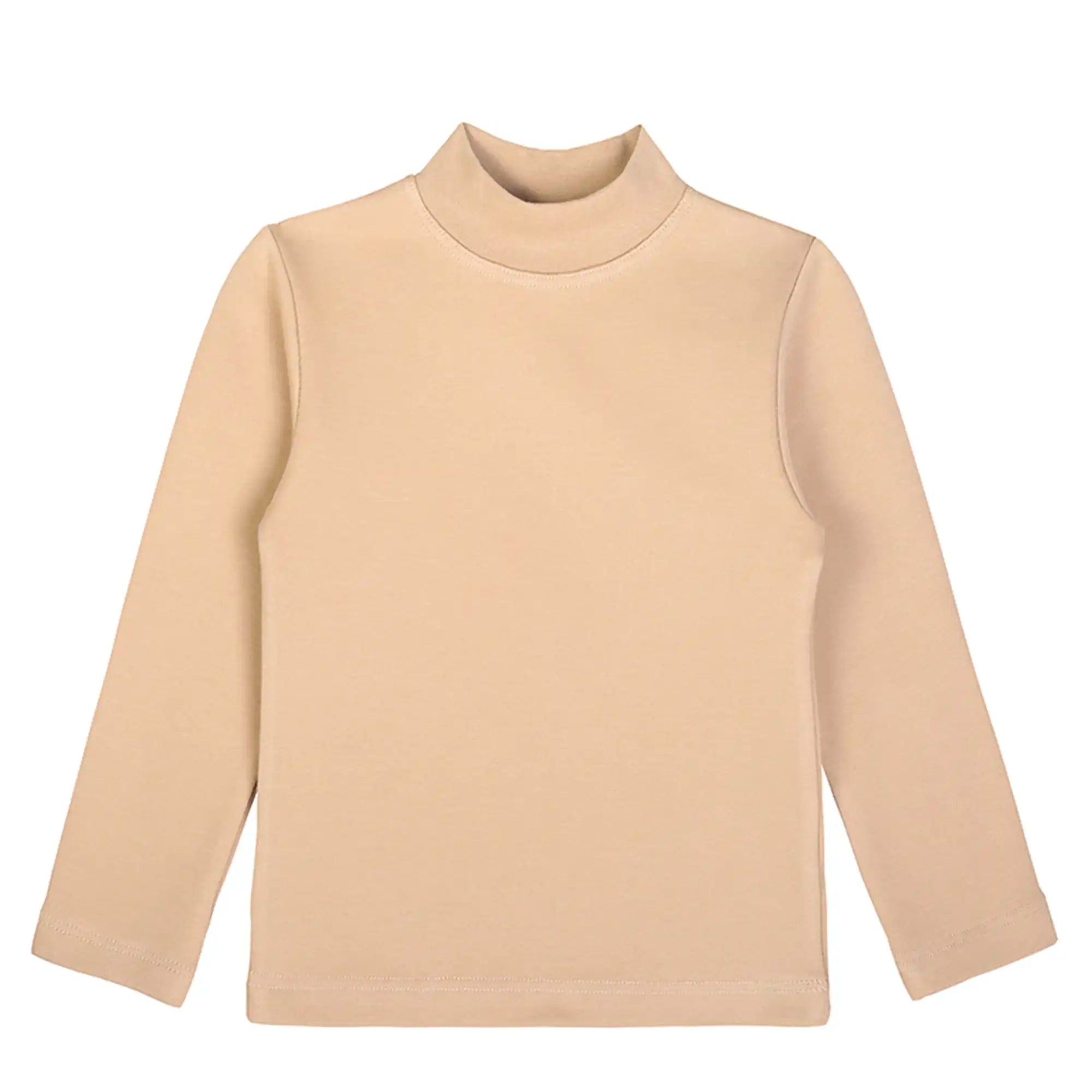 Girls' Basic Mock Turtleneck Long Sleeve Cotton Solid T-Shirt