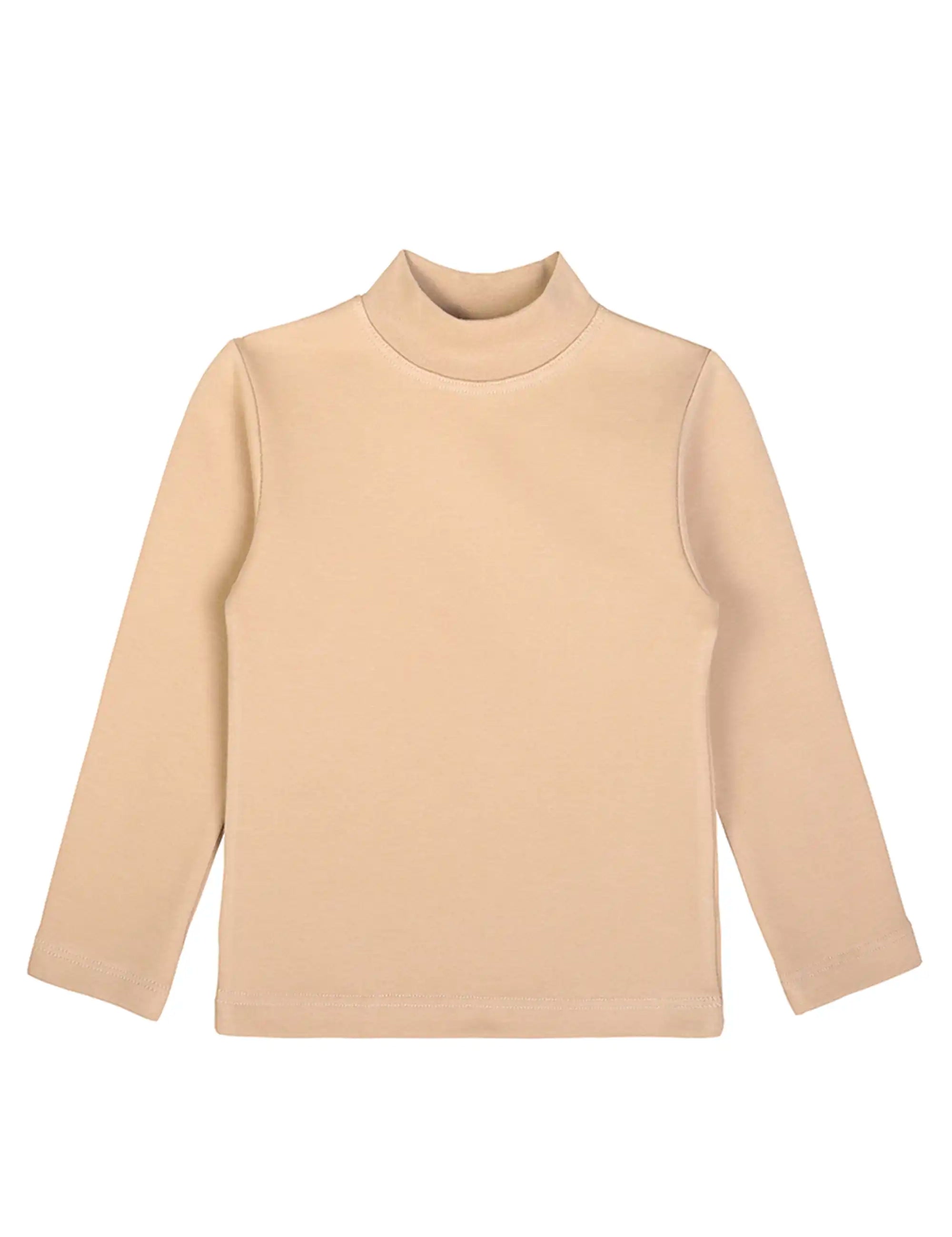 Girls' Basic Mock Turtleneck Long Sleeve Cotton Solid T-Shirt