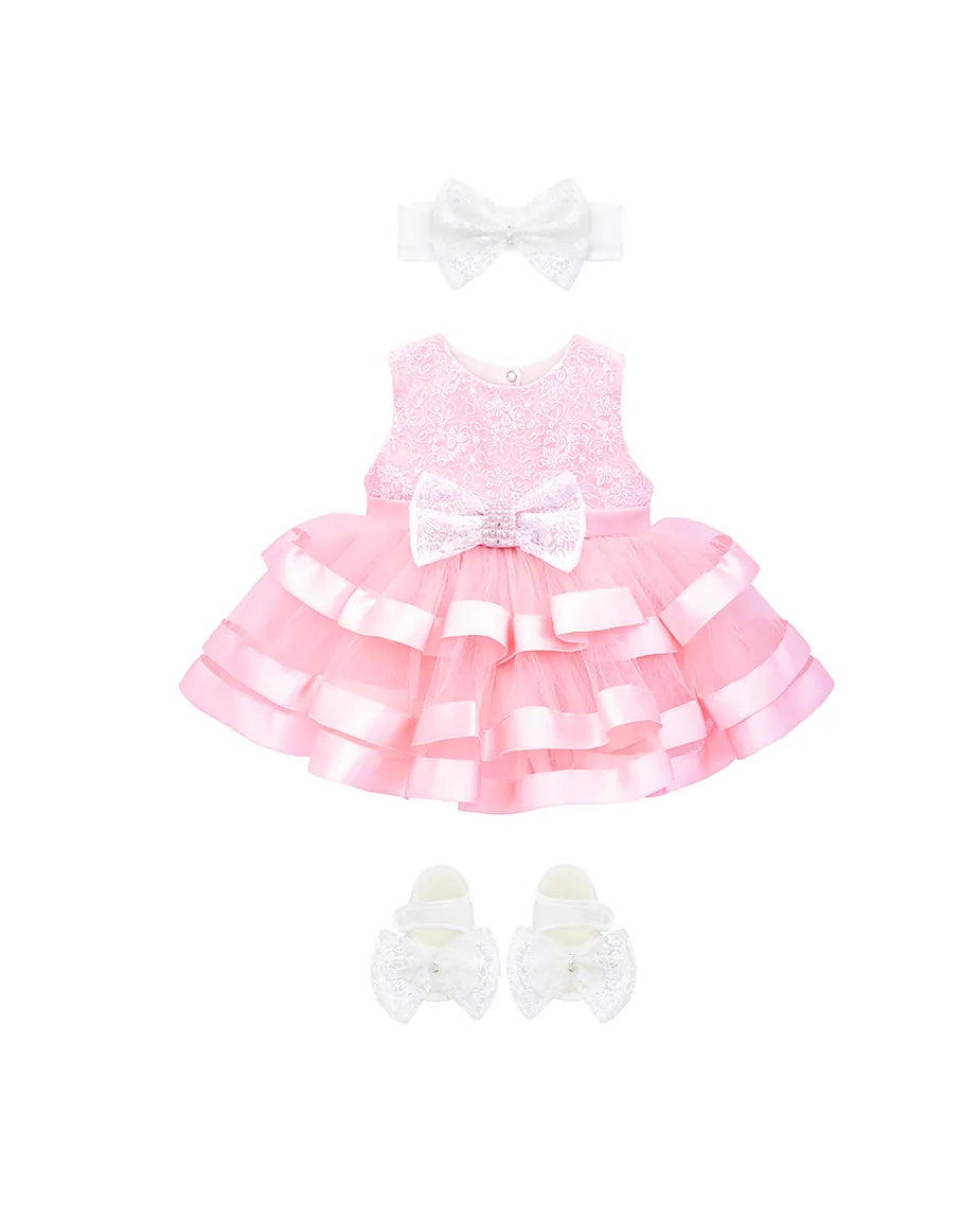 Baby Girls Dress Set with Headband & Shoes