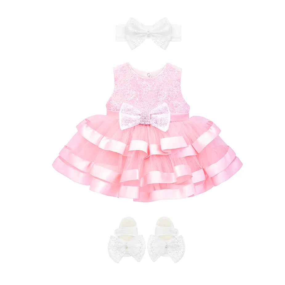 Baby Girls Dress Set with Headband & Shoes