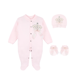 Newborn Baby 3-Piece Cotton Jeweled Layette Set