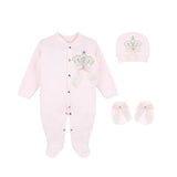 Newborn Baby 3-Piece Cotton Jeweled Layette Set