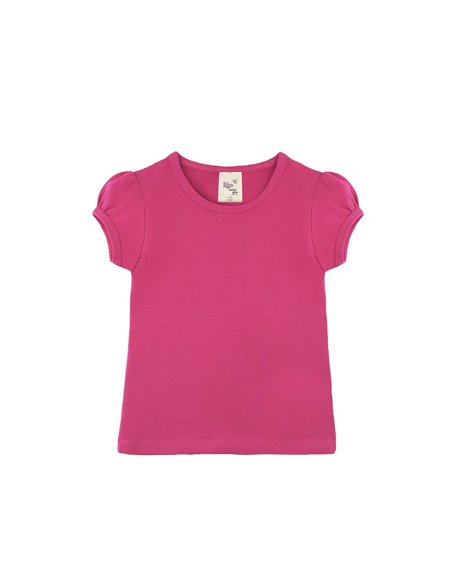 Big Girls Cotton Puff Sleeve Basic Crewneck T-Shirt