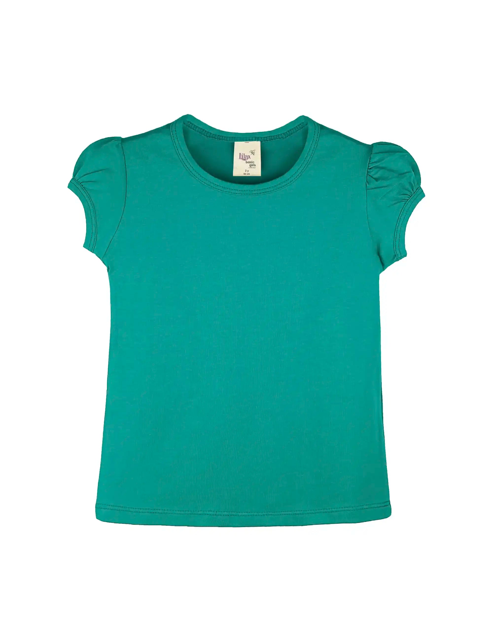 Girls' Basic Short Puff Sleeve Round Neck Cotton T-Shirt