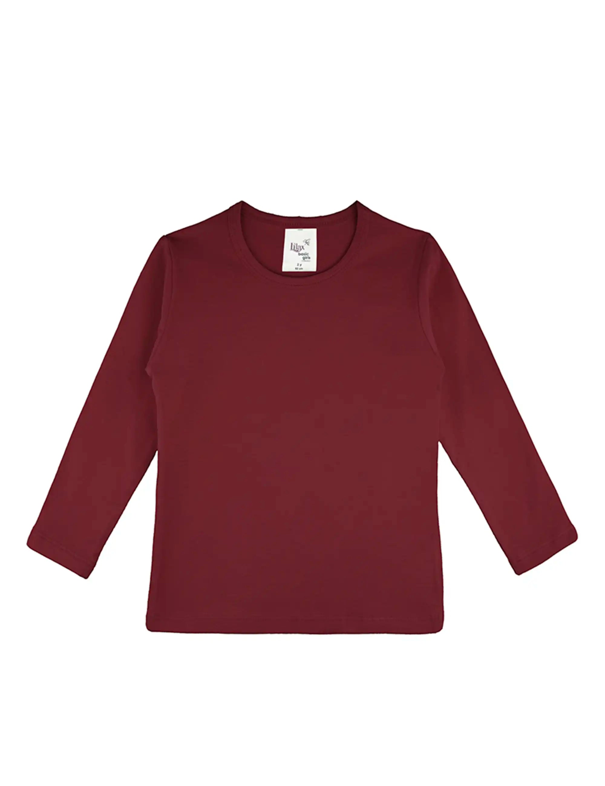 Lilax Girls' Basic Long Sleeve Round Neck Cotton T-Shirt