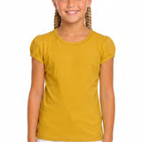 Girls' Basic Short Puff Sleeve Round Neck Cotton T-Shirt