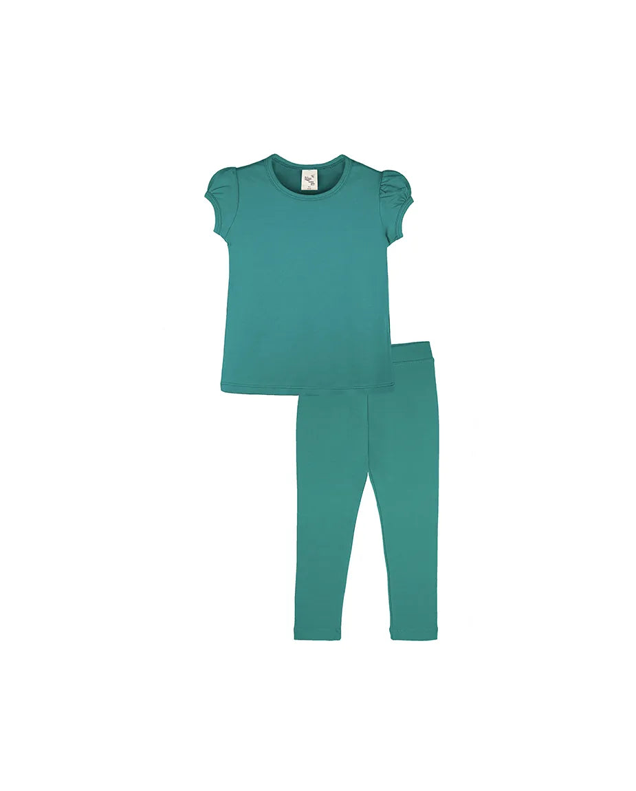 Little Girls Cotton Basic Puff Sleeve T-Shirt & Leggings Set
