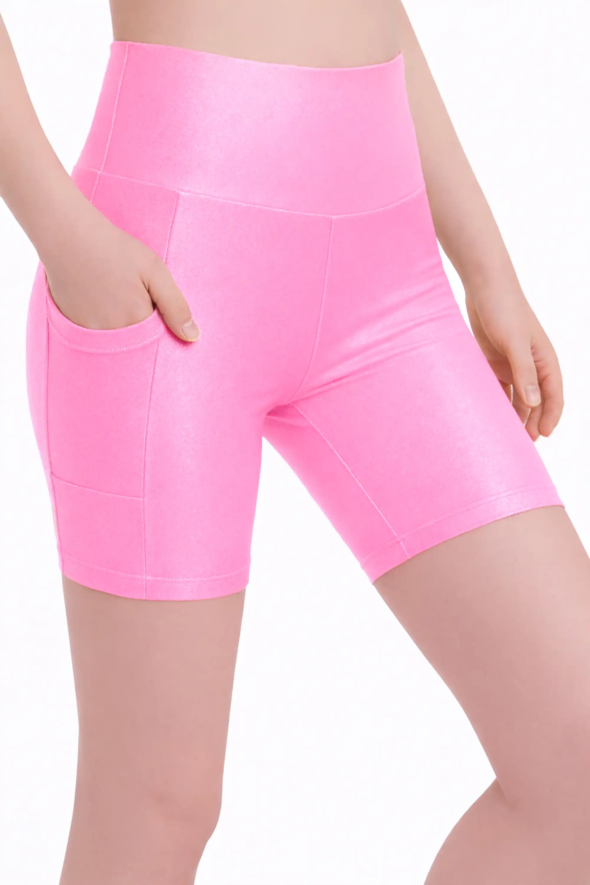 Lilax Girls Athletic Shorts with Pocket High Waisted Biker Shorts for Dance Yoga Gymnastics
