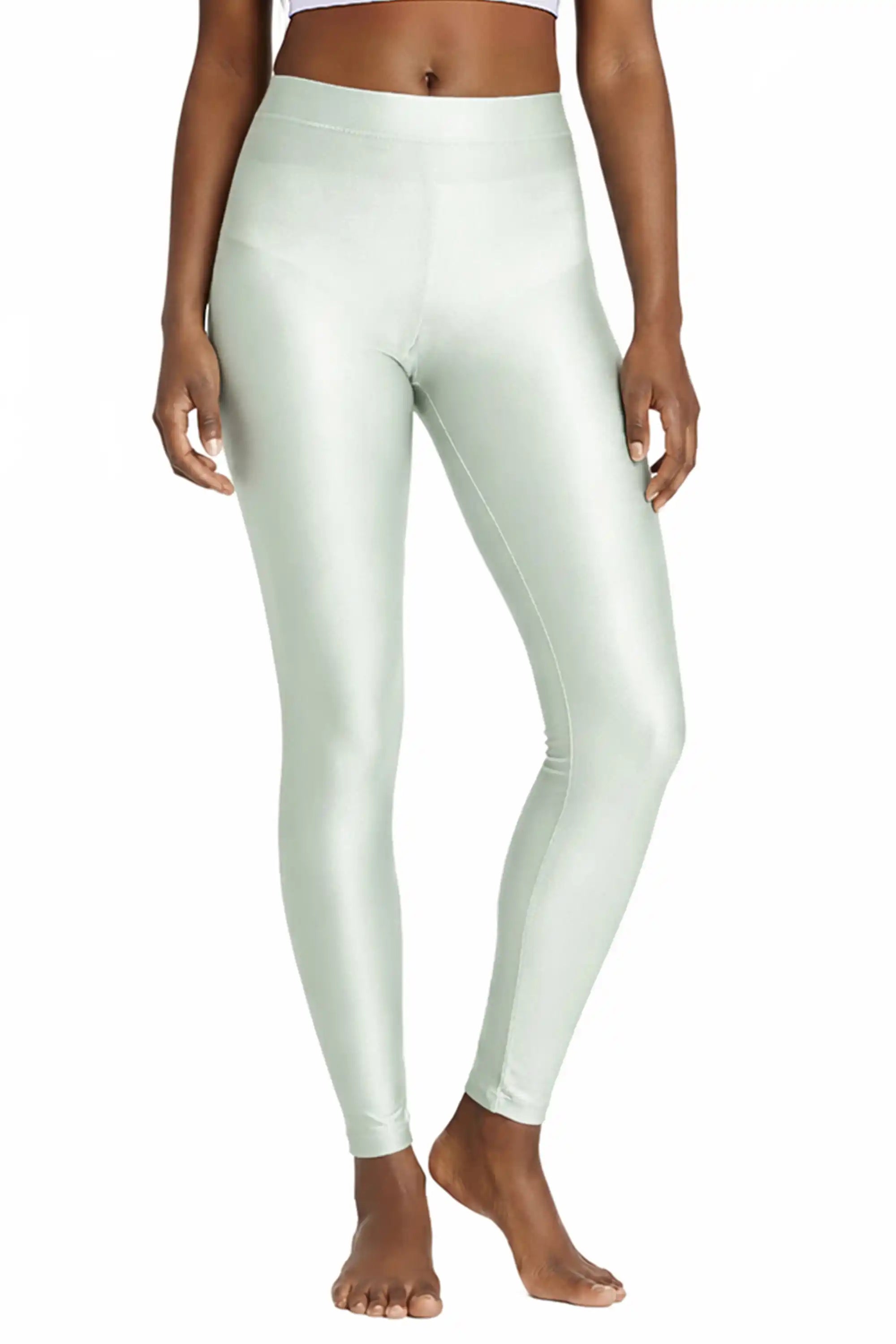 Girls Shiny High Waisted Leggings – Dance & Gymnastics Stretch Tights