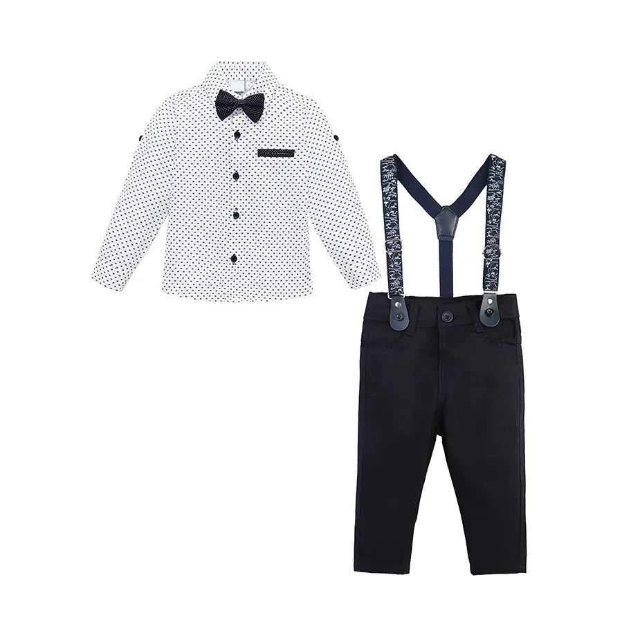 Boys Cotton Patterned Suspender Pant Set