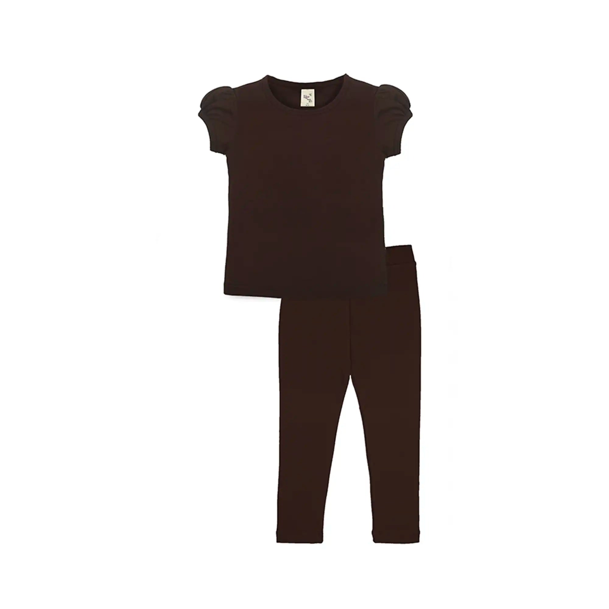 Girls' Basic Short Puff Sleeve Cotton T-Shirt and Leggings Set
