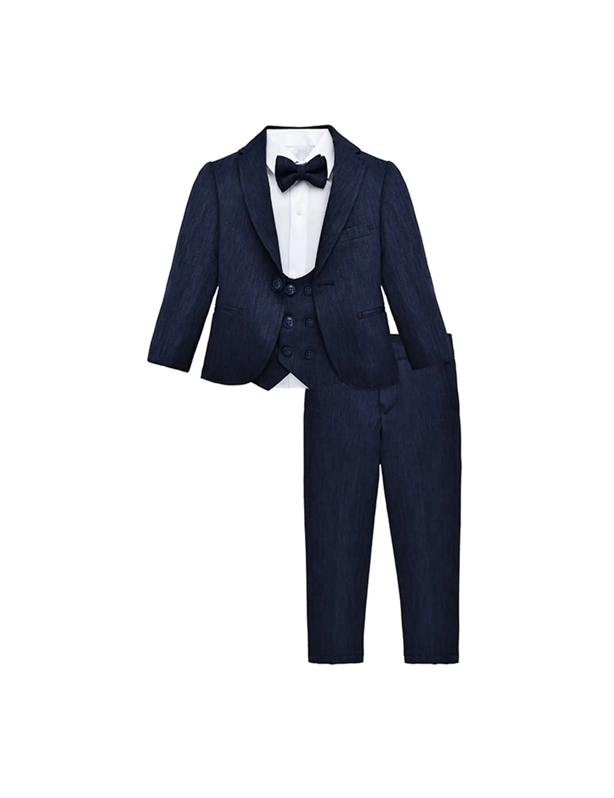 Little & Youth Boys Suit Set - Formal Jacket, Vest, Pants, Shirt, and Matching Bowtie - 5 Piece Ensemble
