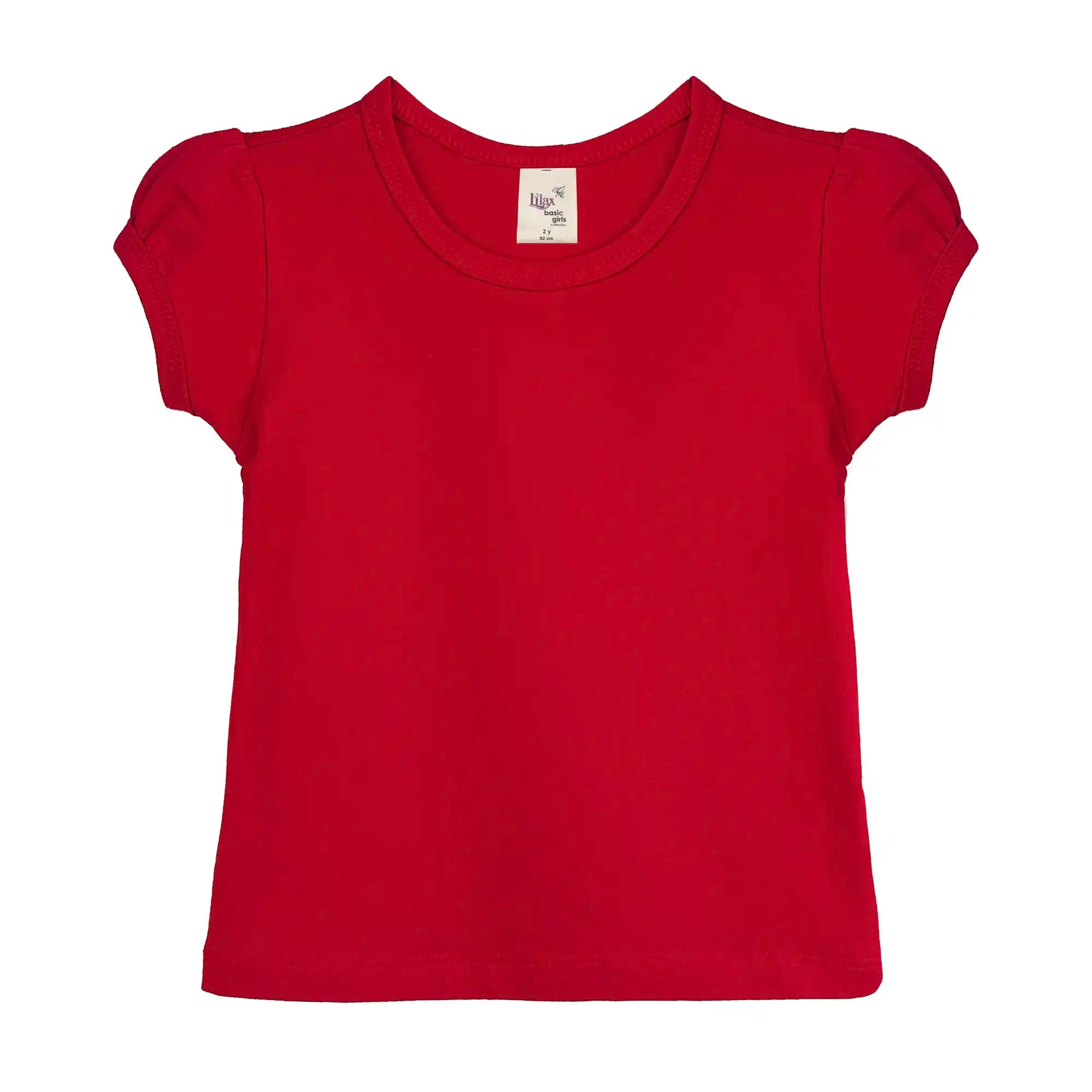 Girls' Basic Short Puff Sleeve Round Neck Cotton T-Shirt