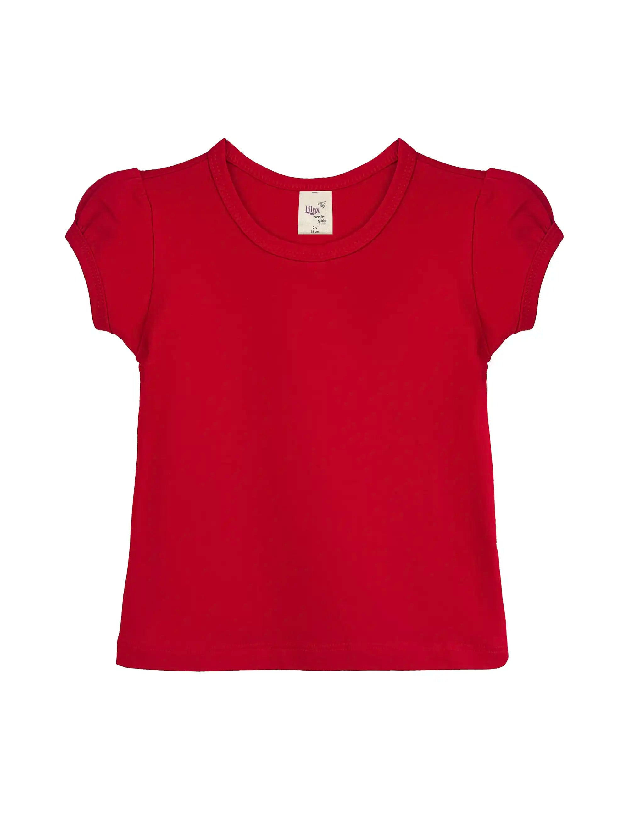 Girls' Basic Short Puff Sleeve Round Neck Cotton T-Shirt