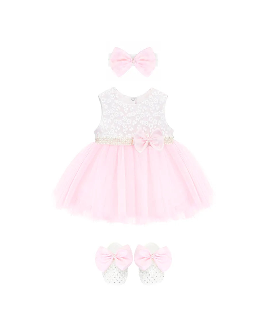 Baby Lace & Pearl Detailed Tulle Dress Set