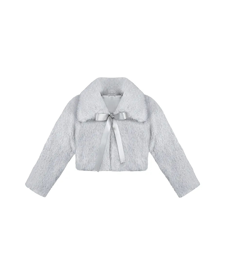 Girls Fluffy Ribbon Bow Dress Coat Bolero