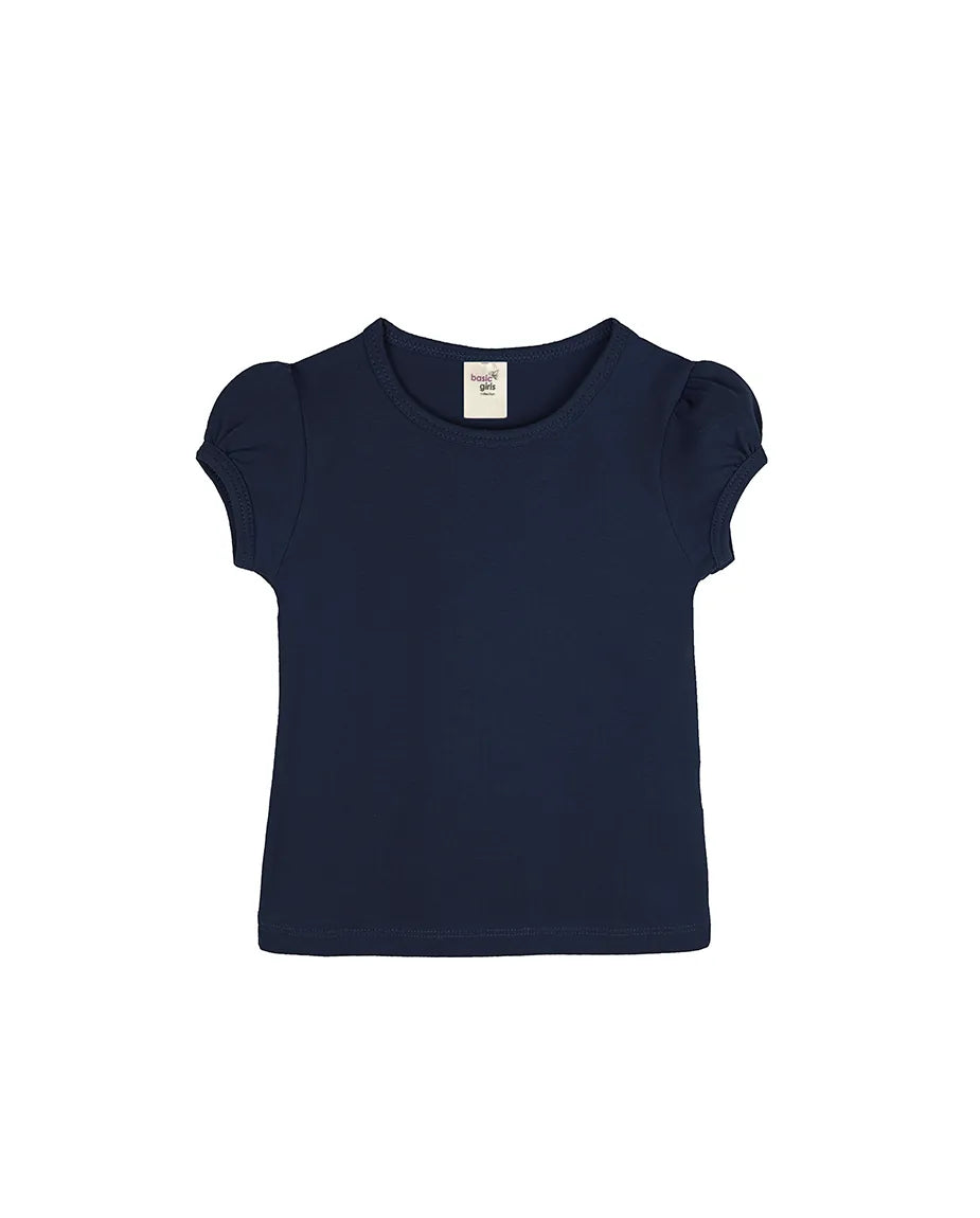 Little Girls Cotton Puff Sleeve Basic T-Shirt