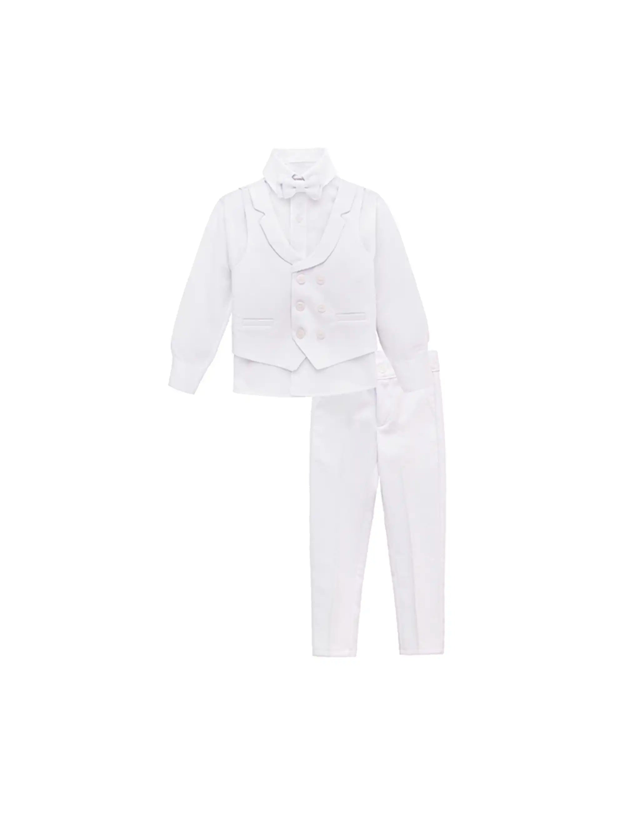 Boys Suit Set Slim Fit Vest, White Dress Shirt, Dress Pants and Bowtie 4 Piece Formal Suit Set