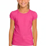 Girls' Basic Short Puff Sleeve Round Neck Cotton T-Shirt