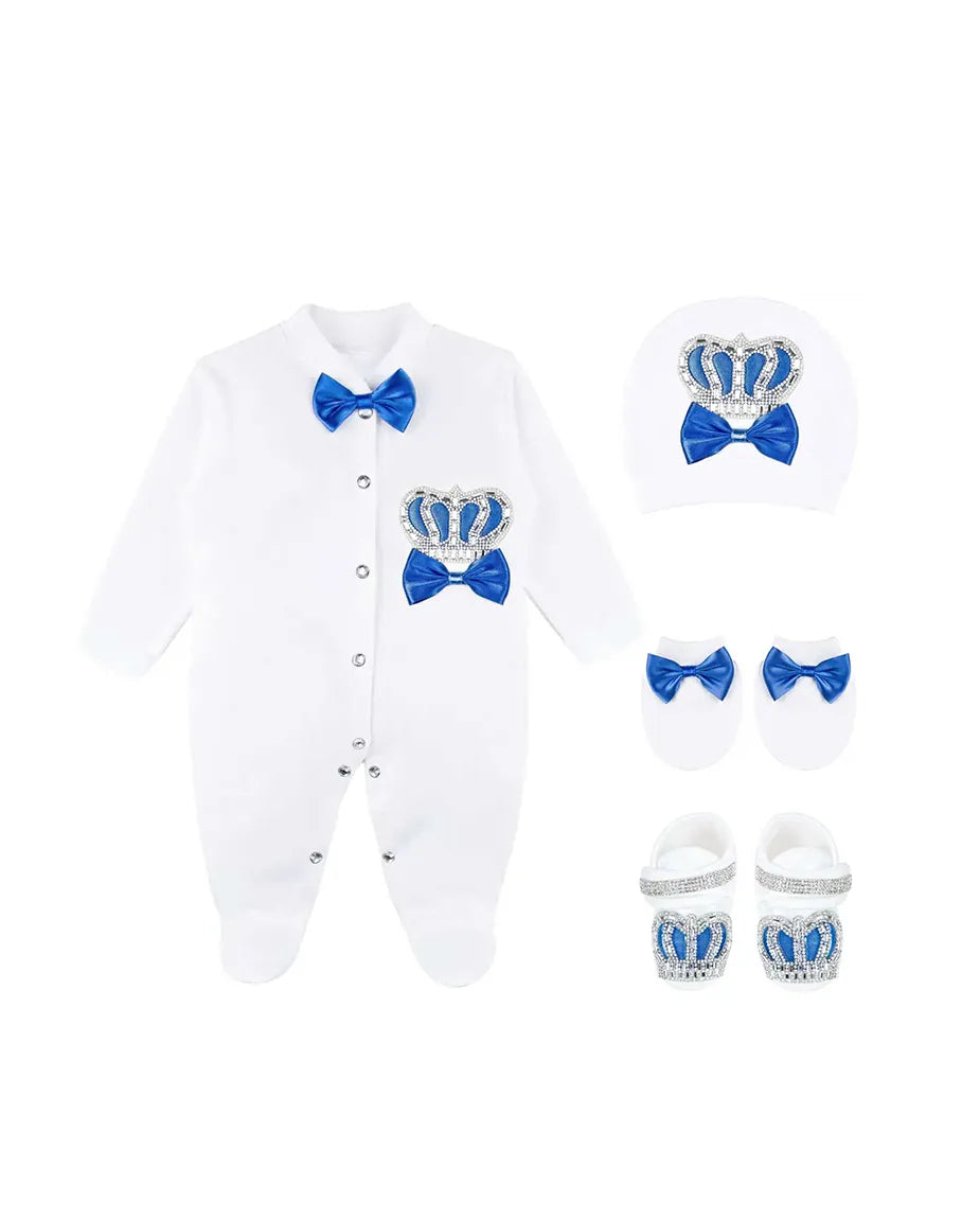 Newborn Baby 4-Piece Cotton Jeweled Layette Set