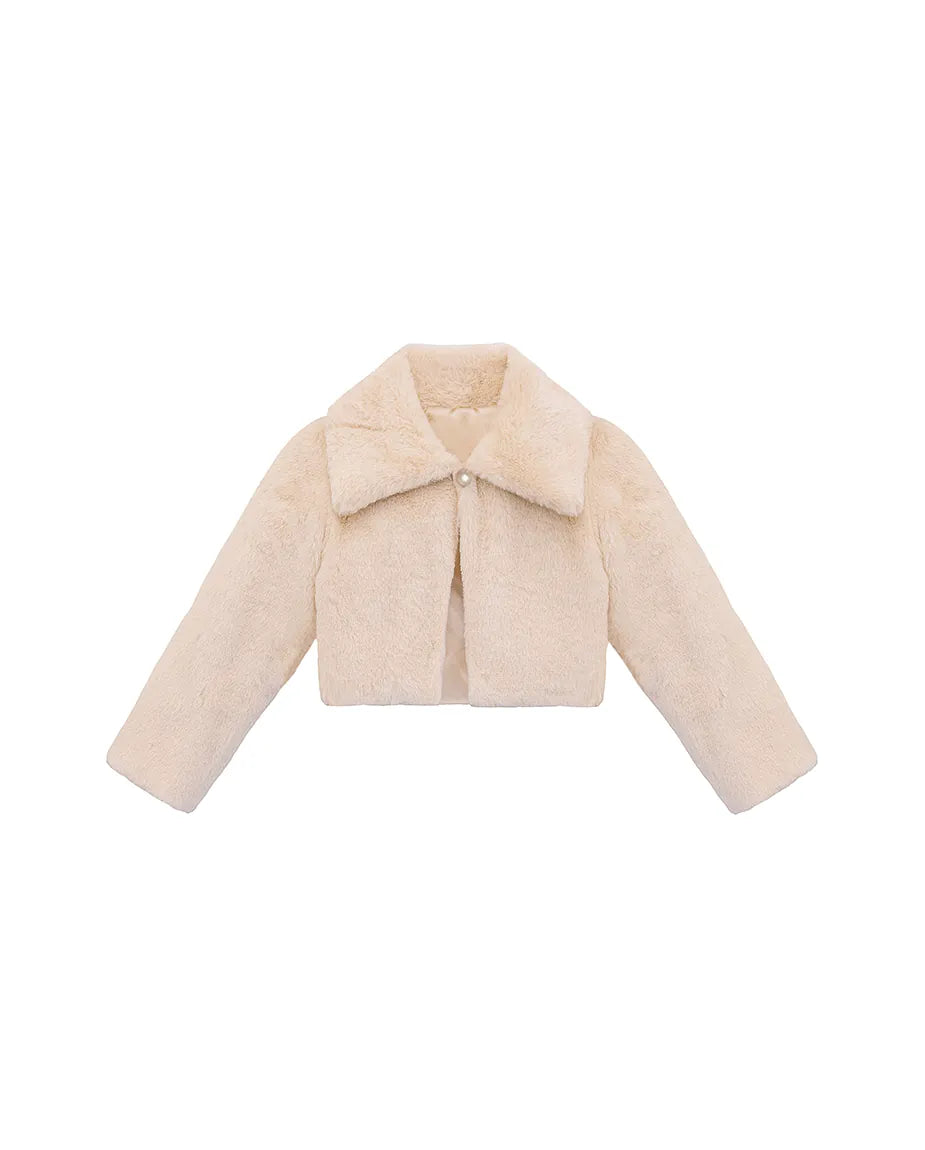 Girls Faux Fur Bolero Oversized Collar Jacket