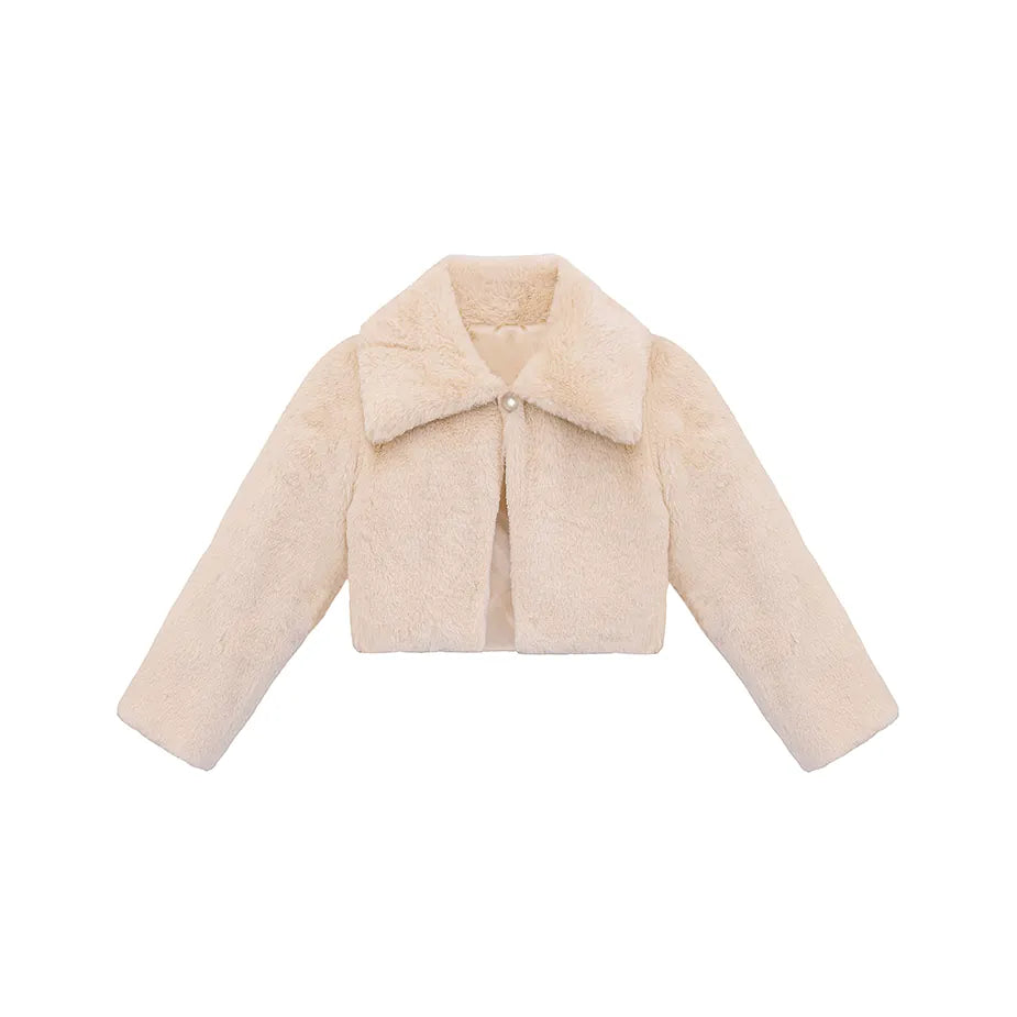 Girls Faux Fur Bolero Oversized Collar Jacket