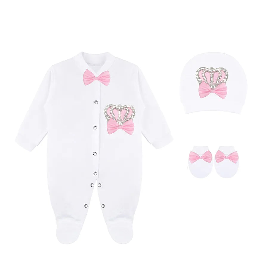Newborn Baby 3-Piece Cotton Jeweled Layette Set