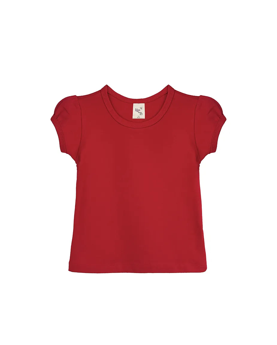 Little Girls Cotton Puff Sleeve Basic T-Shirt