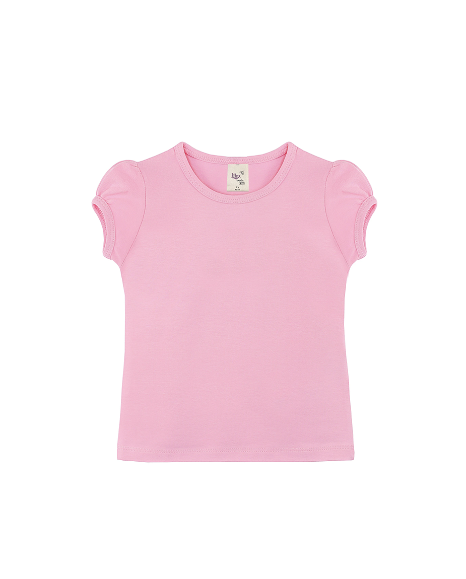 Big Girls Cotton Puff Sleeve Solid Crewneck T-Shirt