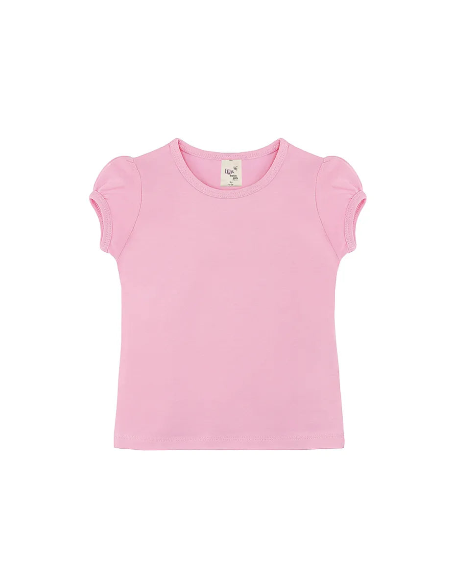 Big Girls Cotton Puff Sleeve Basic Crewneck T-Shirt
