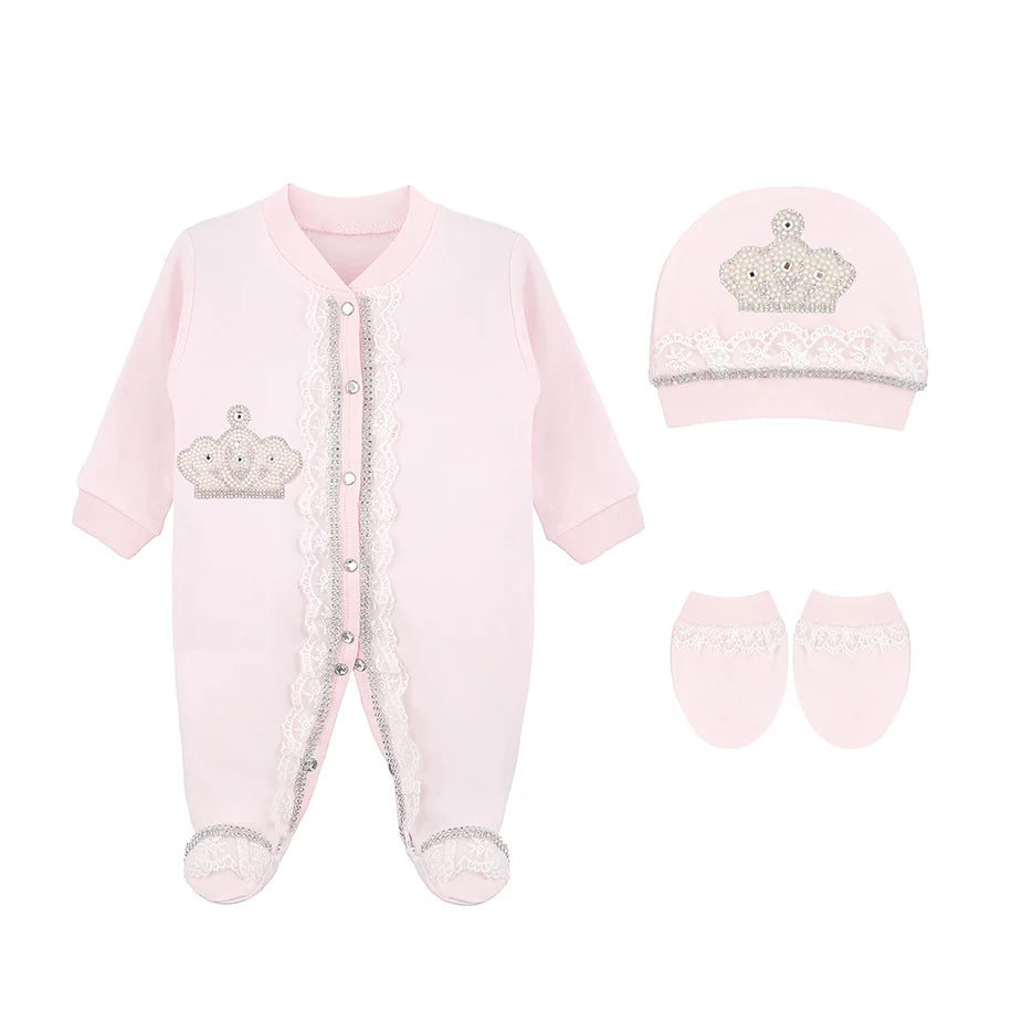 Jeweled Crown Layette Gift Set for Baby Girls: 3 Pieces
