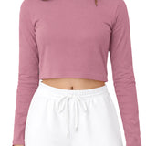 Lilax Girls' Long Sleeve Crop Top – Soft Cotton, 4-Way Stretch, Breathable Everyday Tee