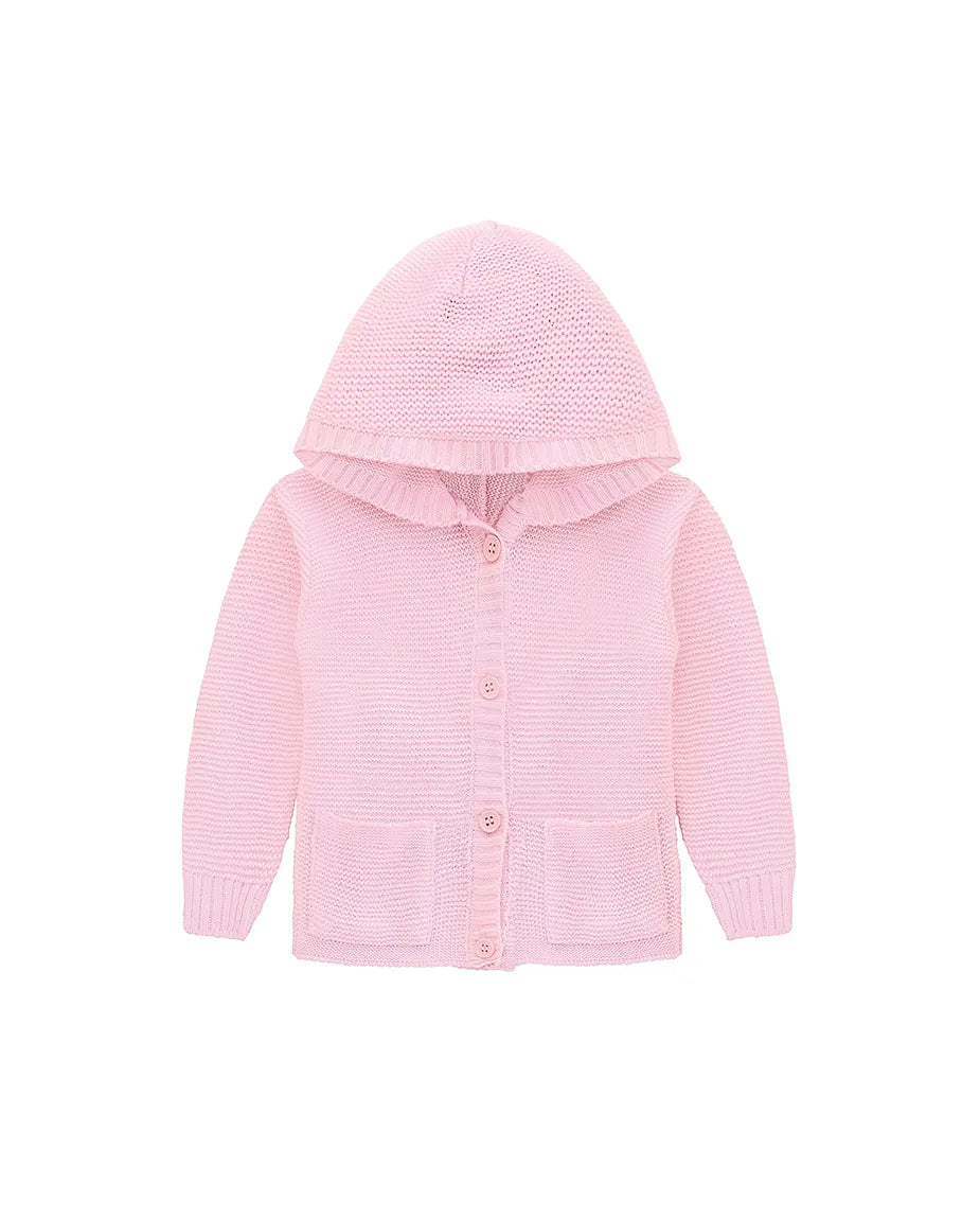 Baby Girl Hooded Button Down Knit Cardigan Sweater